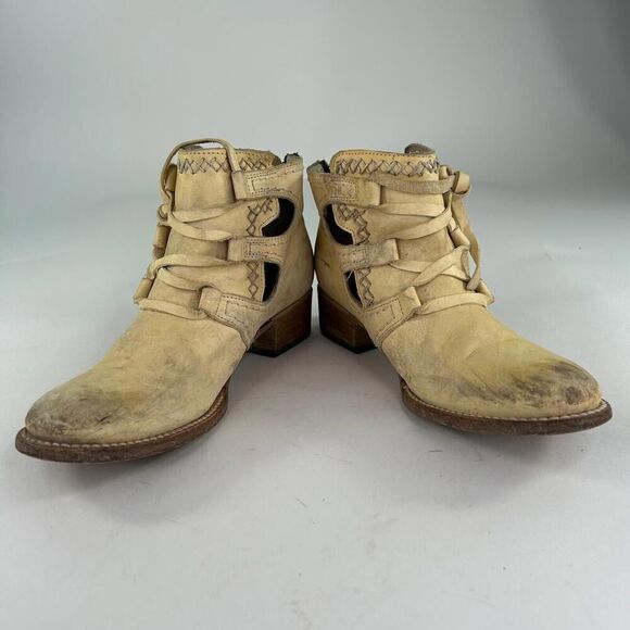 Freebird by Steven Surge Beige Distressed Cutout US 10 western Ankle Boots - Picture 4 of 10